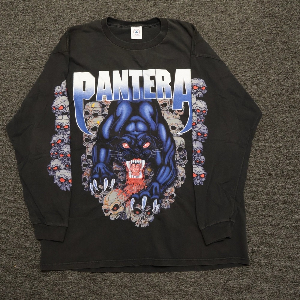 Vintage 90s Pantera Black Panther Long Sleeve Shirt Sz XL Groove Metal Band Tee